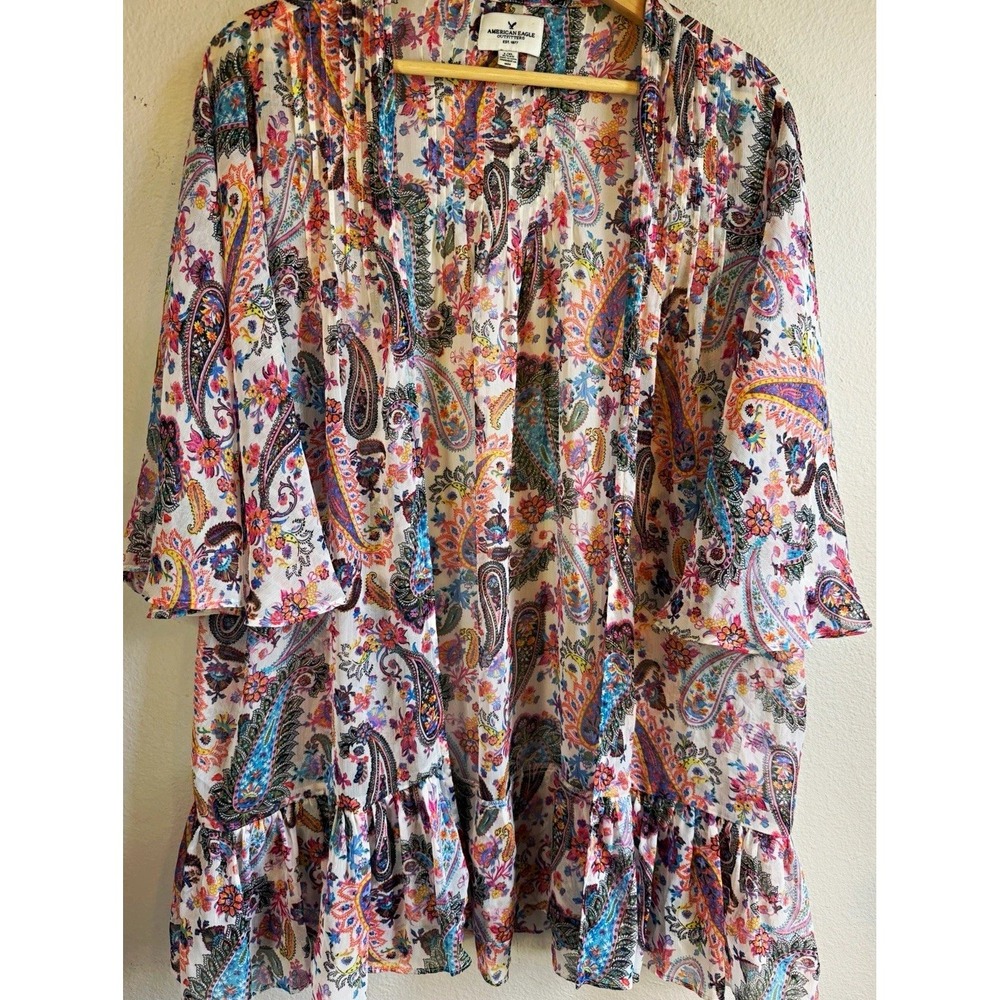 American Eagle Outfitters Women's Multicolor Paisley Chiffon Open Blouse L/XL